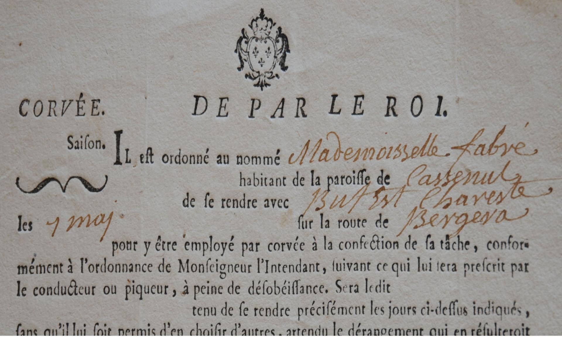 Pub ordre corvee 1773